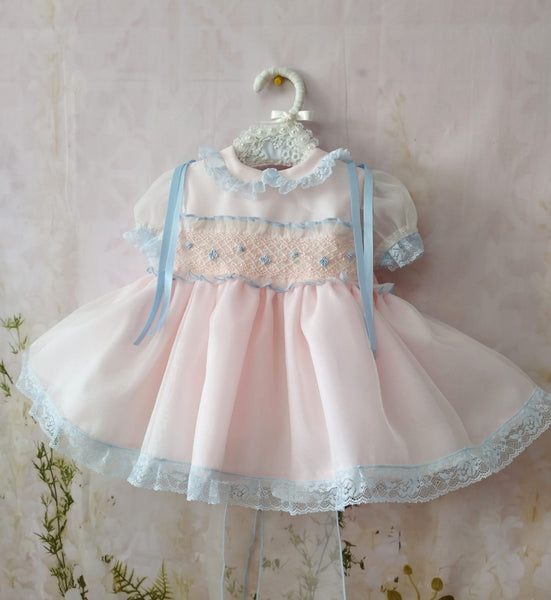 Sonata Infantil Spanish Girls Pink & Blue Smocked Puffball Dress - MADE TO ORDER