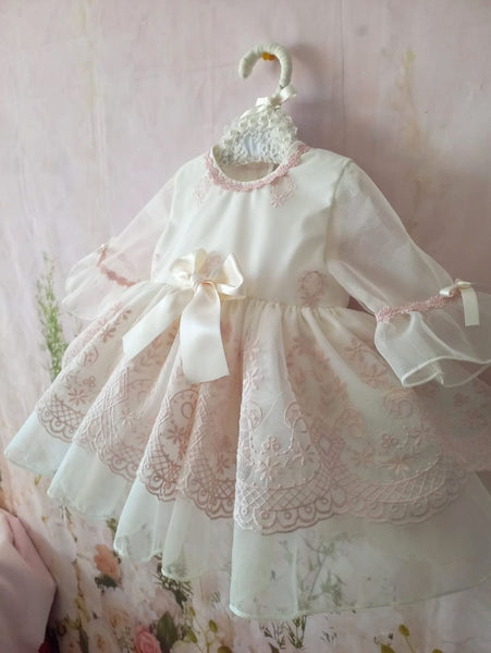 Sonata Infantil Spanish Girls Pink Lace Special Occassion/Christening Dress IN1 - MADE TO ORDER