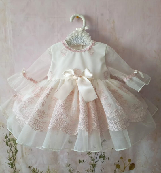 Sonata Infantil Spanish Girls Pink Lace Special Occassion/Christening Dress IN1 - MADE TO ORDER
