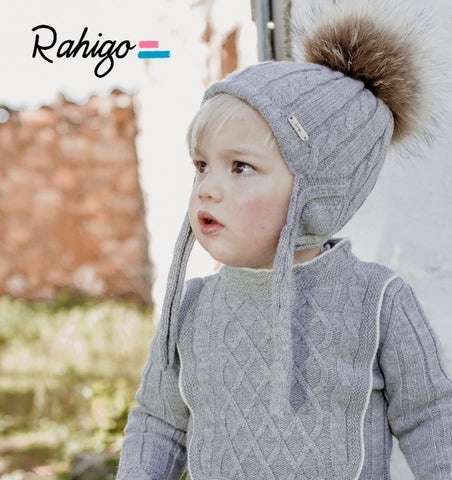 Rahigo Spanish Baby Boys Grey Knitted Pom Pom Hat 22285 - 3-24m - NON RETURNABLE