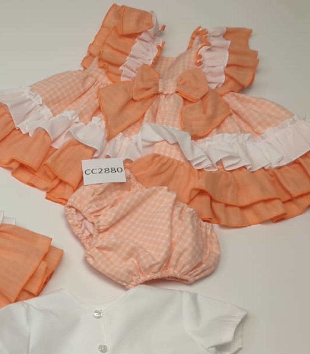 Ceyber SS24 Spanish Baby Girls Orange Gingham Dress & Pants CC2880
