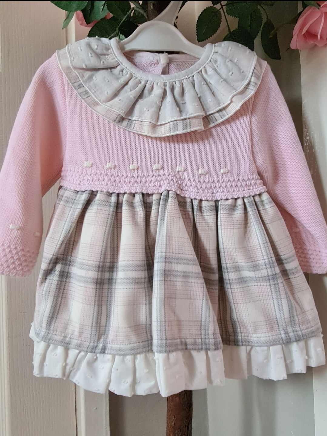 Spanish Baby Girls Pink Tartan Half Knit Dress - 3-6m - NON RETURNABLE