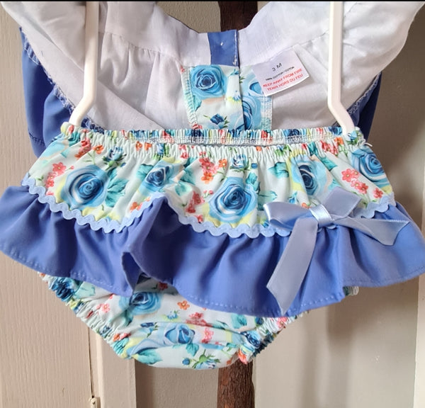 Spanish Baby Girls Blue Floral Bow Dress & Pants