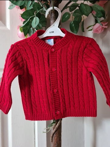 Traditional Baby Boys Red Cable Stitch Cardigan - 0-3m