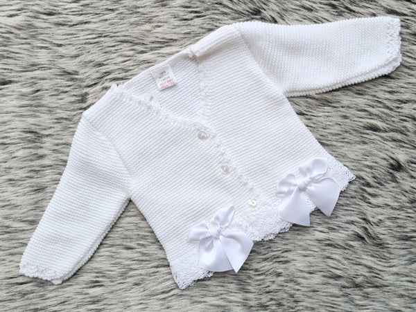 Spanish Girls White Lace & Bow Trimmed Cardigan