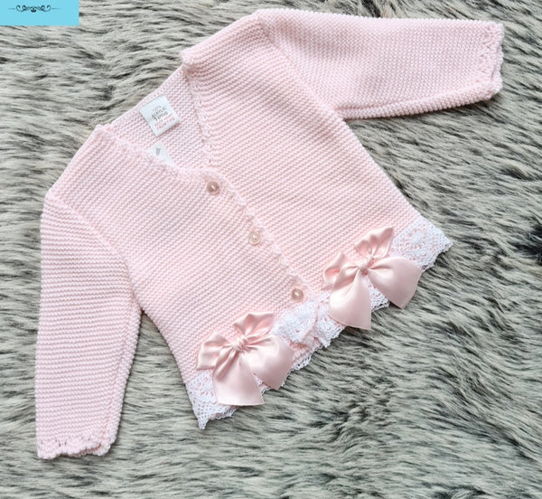 Spanish Girls Pink Lace & Bow Trimmed Cardigan