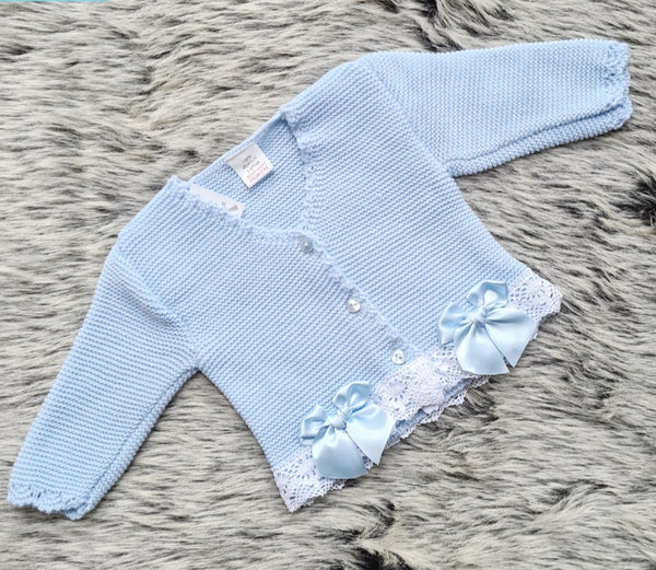 Spanish Girls Baby Blue Lace & Bow Trimmed Cardigan