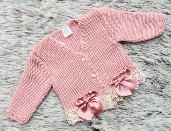 Spanish Girls Dusky Pink Lace & Bow Trimmed Cardigan