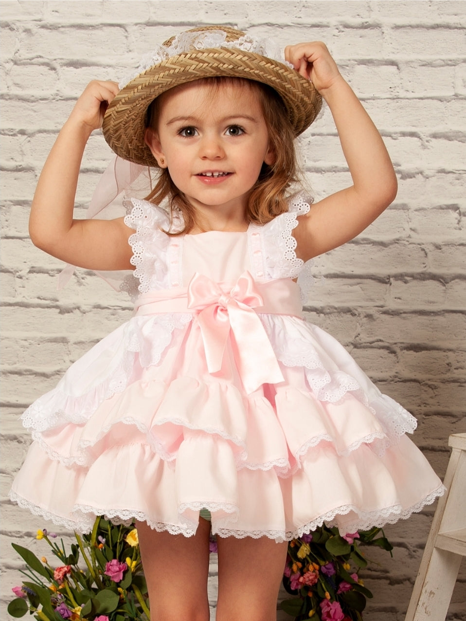Sonata Infantil Spanish Girls Pink Ruffle Puffball Dress VE2220 - IN STOCK NOW
