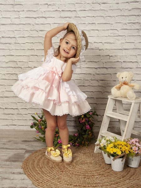 Sonata Infantil Spanish Girls Pink Ruffle Puffball Dress VE2220 - IN STOCK NOW