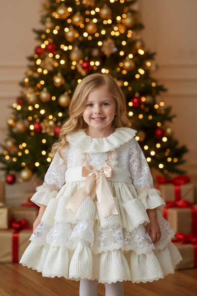 Sonata Infantil Spanish Girls Cream Ruffles Sole Puffball Dress IN12 - MADE TO ORDER
