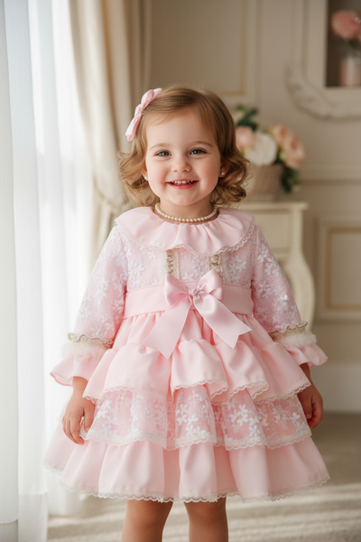 Sonata Infantil Spanish Girls Pink Ruffles Sole Puffball Dress IN12 - MADE TO ORDER
