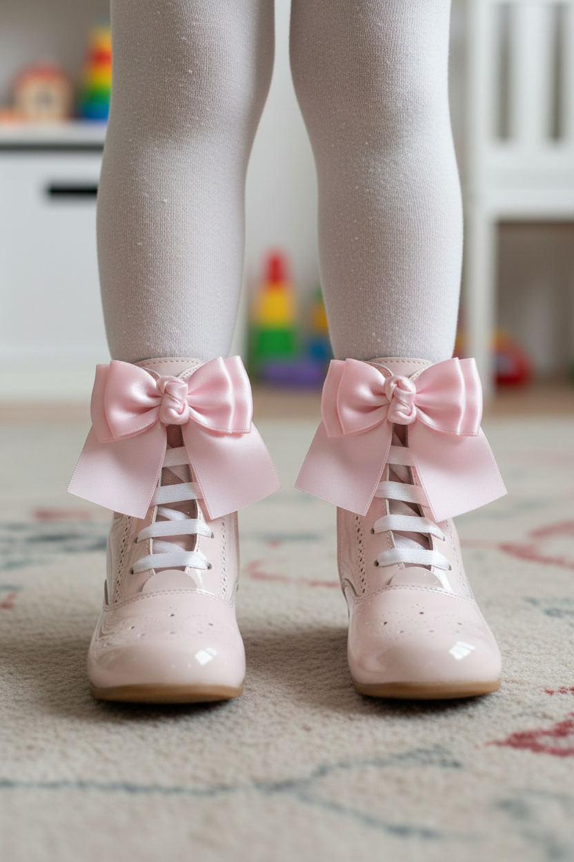Spanish Bambi Girls Pink Patent Leather Bow Boots 4253 ~ UK 8 – My