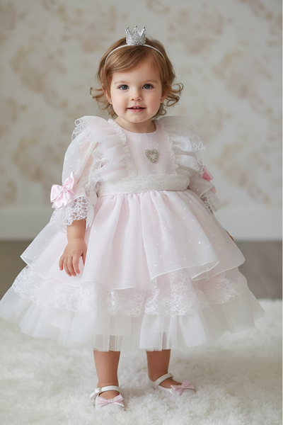 Sonata Infantil Spanish Girls Pink Lace Orquidia Special Occasion Puffball Dress VE2129 - MADE TO ORDER