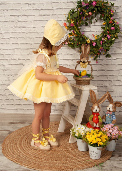 Sonata Infantil Spanish Girls Lemon Smocked Puffball Dress VE2201- 6M - IN STOCK NOW