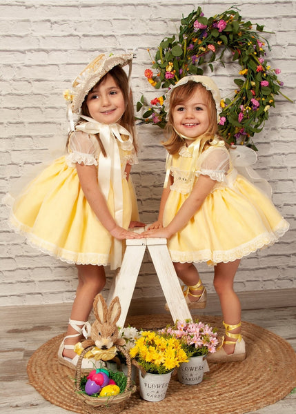 Sonata Infantil Spanish Girls Lemon Smocked Puffball Dress VE2201- 6M - IN STOCK NOW