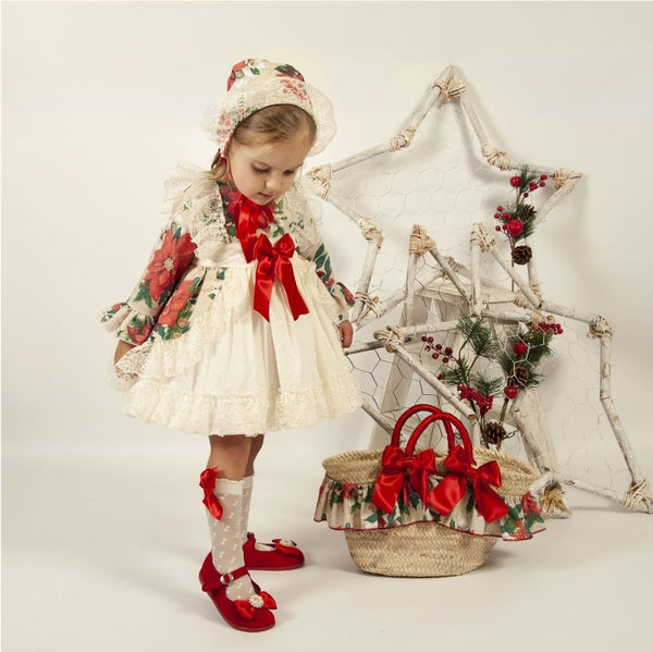 Sonata Spanish Girls Christmas Poinsetta Puffball Dress & Hairbow IN2239 - MADE TO ORDER