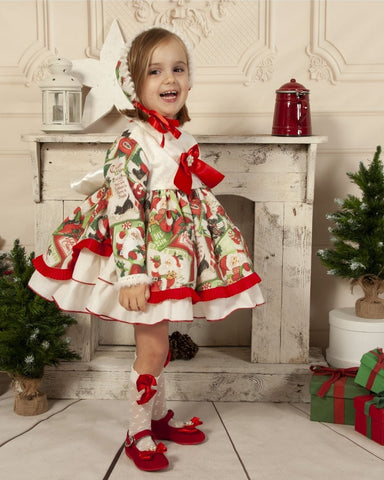 Sonata Girls Christmas Print Puffball Dress IN2237 - 4 years IN STOCK NOW