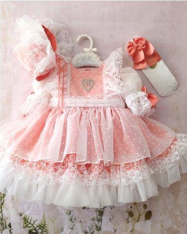 Sonata Spanish Girls Coral Tulle Puffball Dress VE2129 - 18m - IN STOCK NOW