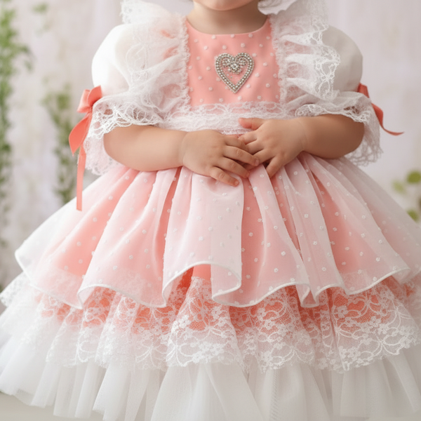 Sonata Spanish Girls Coral Tulle Puffball Dress VE2129 - 18m - IN STOCK NOW