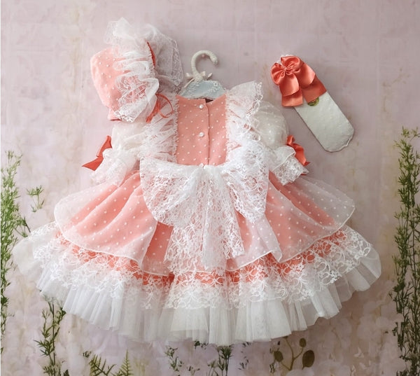 Sonata Spanish Girls Coral Tulle Puffball Dress VE2129 - 18m - IN STOCK NOW