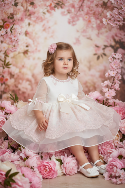 Sonata Infantil Spanish Girls Pink Lace Gardenia Puffball Dress IN1 - MADE TO ORDER