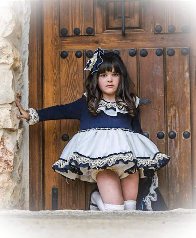 ELA Confeccion AW23 Spanish Girls Navy Puffball Dress & Pants - MADE TO ORDER