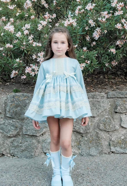 ELA Confeccion AW23 Florence Spanish Girls Blue Puffball Dress & Pants - MADE TO ORDER