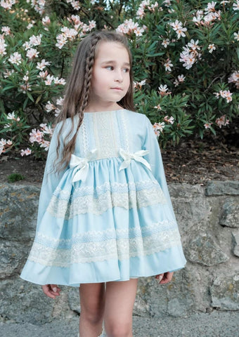 ELA Confeccion AW23 Florence Spanish Girls Blue Puffball Dress & Pants - MADE TO ORDER