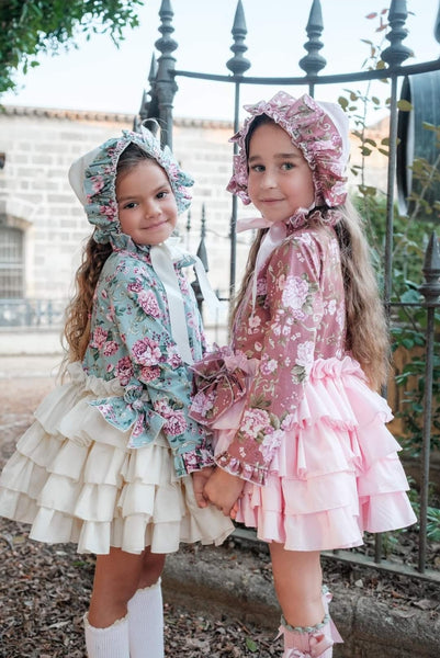 ELA Confeccion AW23 Colette Spanish Girls Blue Floral Puffball Dress & Pants - MADE TO ORDER
