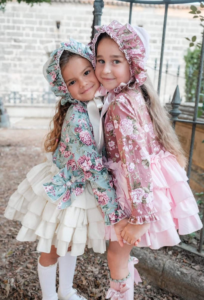 ELA Confeccion AW23 Colette Spanish Girls Blue Floral Puffball Dress & Pants - MADE TO ORDER