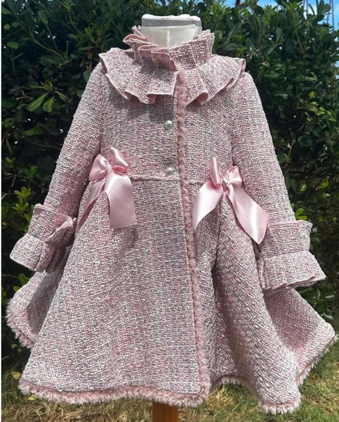 Sonata AW23 Spanish Girls Pink Tweed Style Coat IN2355 - MADE TO ORDER