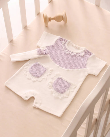 Spanish Baby Girls White & Lilac Knit Blend Romper