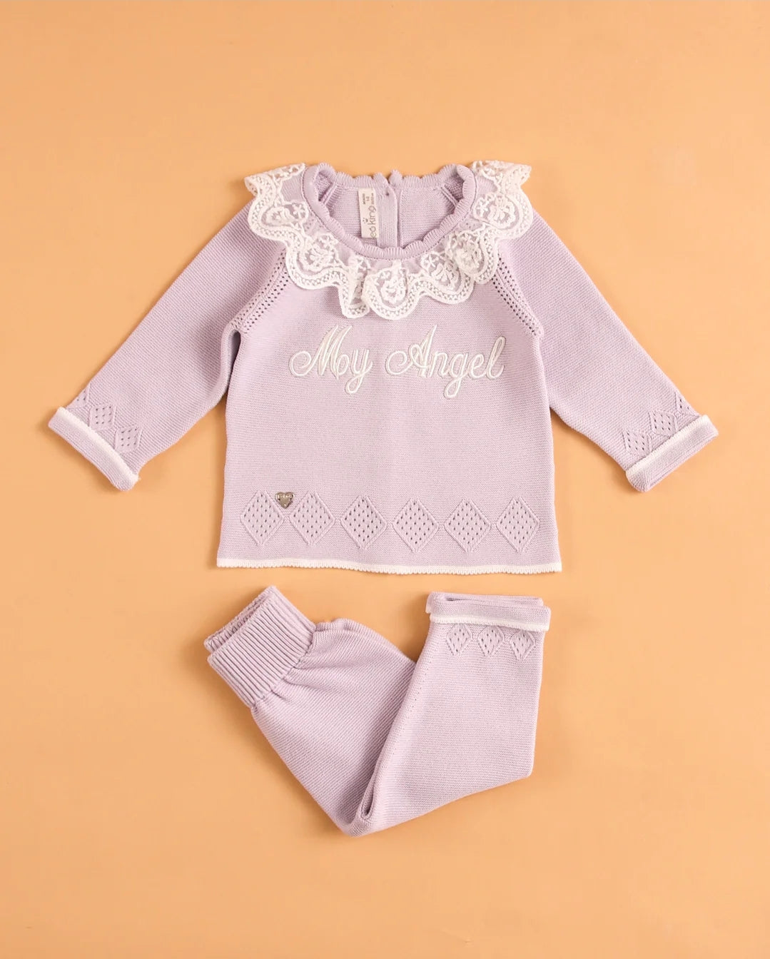 Spanish Baby Girls Lilac Lace Knitted Trouser Set 8435