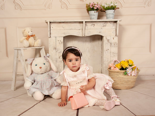 Sonata SS23 Spanish Girls Pink Organza Smocked Dress VE2301 - 7y - IN STOCK NOW