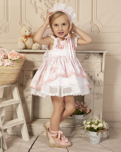Sonata SS23 Spanish Girls Pink Rose Printed Puffball Dress LIMITED QUANTITY VE2313 - 7y - IN STOCK NOW