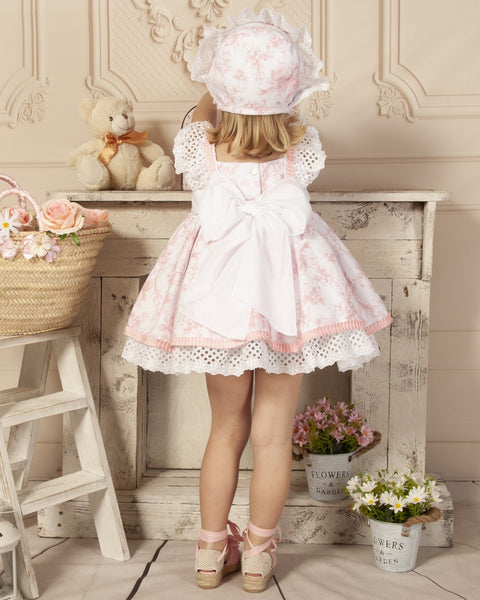Sonata SS23 Spanish Girls Pink Rose Printed Puffball Dress LIMITED QUANTITY VE2313 - 7y - IN STOCK NOW