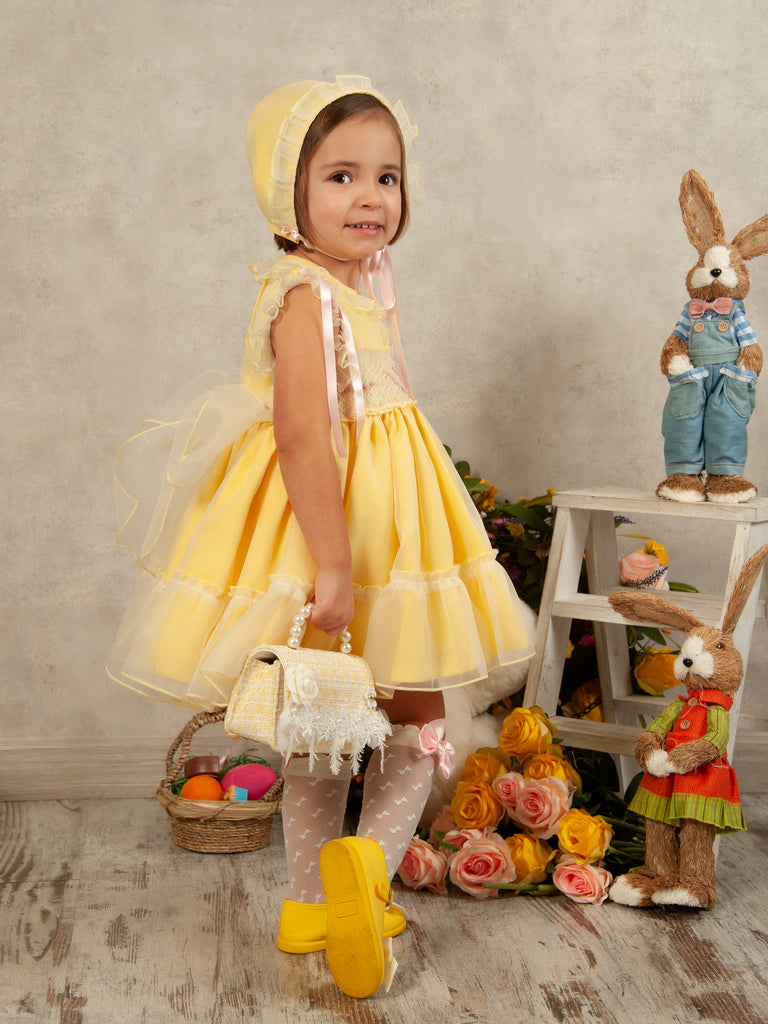 smocked easter dress Wholesale Classic Easter Smocked Bunnies Yoke Toddler Dress
