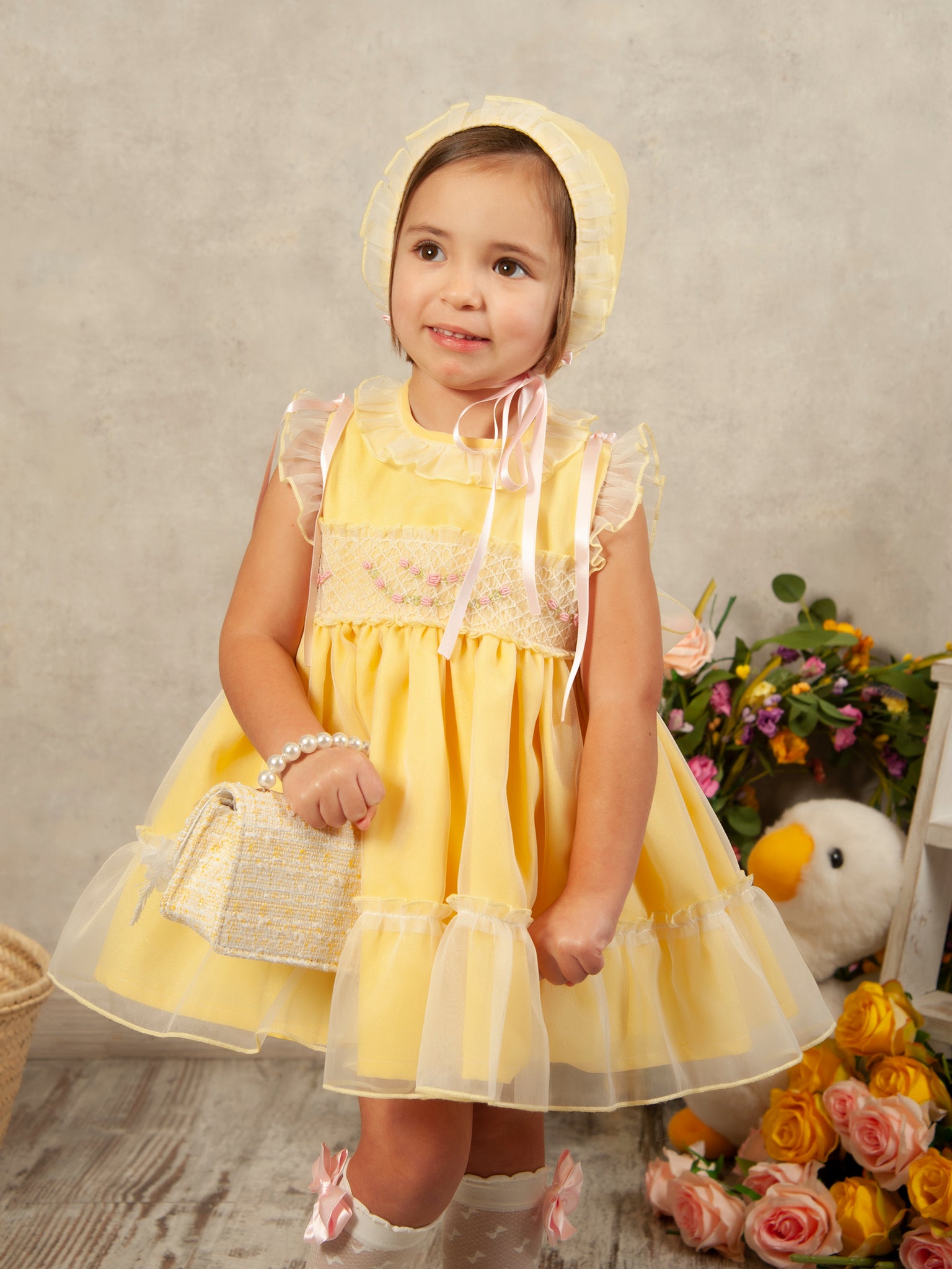 Sonata SS24 Spanish Girls Lemon Smocked Easter Dress VE2401 - MADE TO ORDER 11 years / Dress only Sonata SS24 Spanish Girls Lemon Smocked Easter Dress VE2401 - MADE TO ORDER 11 years / Dress only
