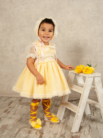 Sonata SS24 Spanish Girls Lemon Smocked Tulle Dress VE2408 - MADE TO ORDER