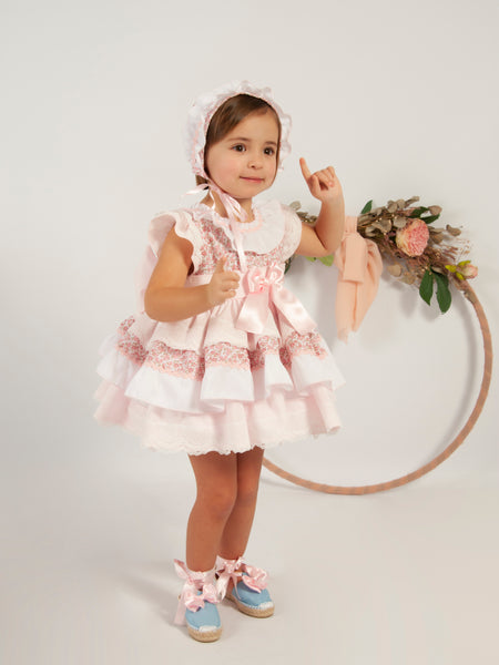 Sonata SS24 Spanish Girls Pink Floral Puffball Dress VE2419 - MADE TO ORDER