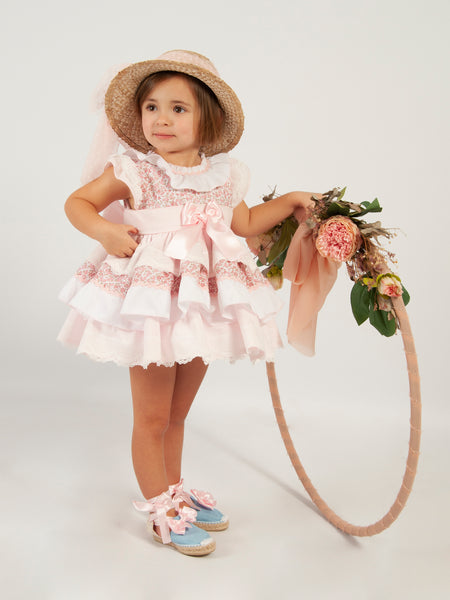 Sonata SS24 Spanish Girls Pink Floral Puffball Dress VE2419 - MADE TO ORDER