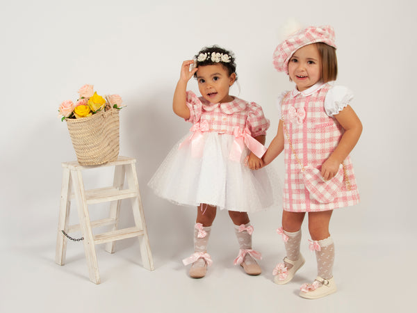 Sonata SS24 Spanish Girls Pink Check A-Line Dress VE2420 - MADE TO ORDER