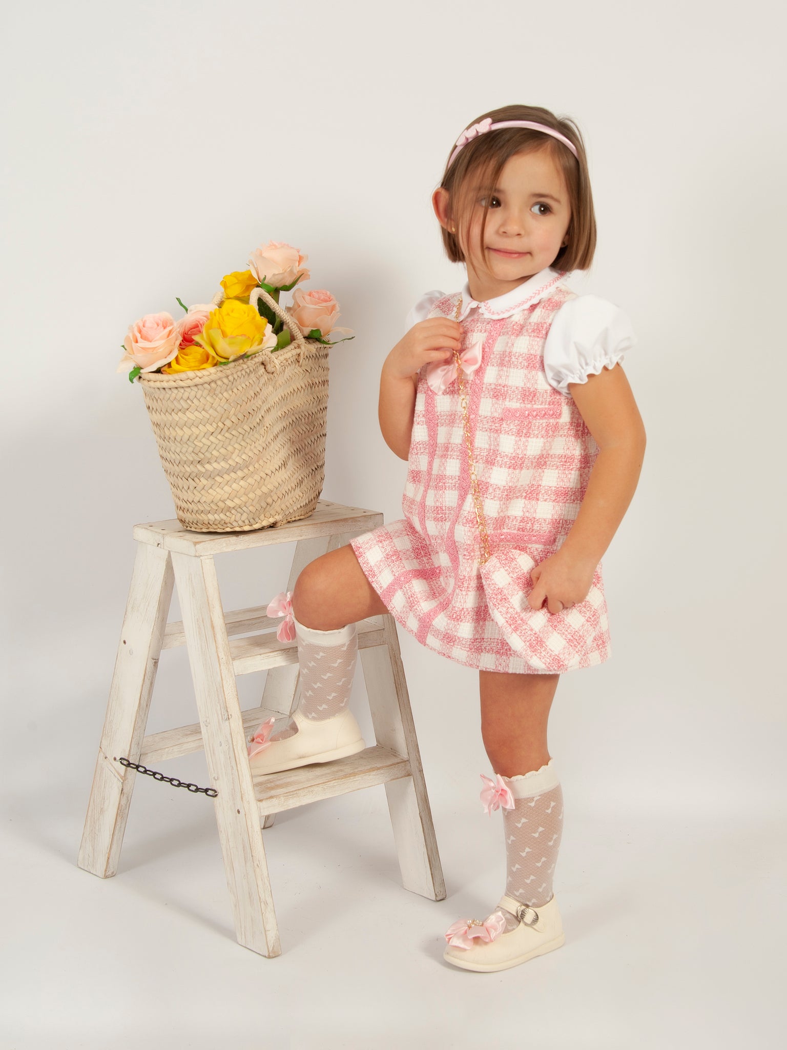 Sonata SS24 Spanish Girls Pink Check A-Line Dress VE2420 - MADE TO ORDER