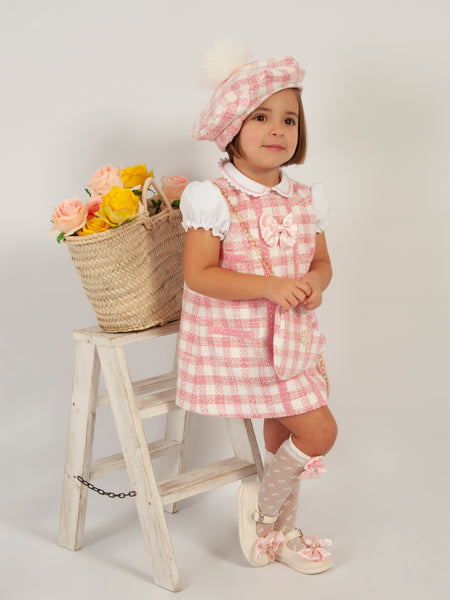 Sonata SS24 Spanish Girls Pink Check A-Line Dress VE2420 - MADE TO ORDER