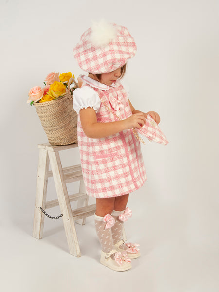 Sonata SS24 Spanish Girls Pink Check A-Line Dress VE2420 - MADE TO ORDER