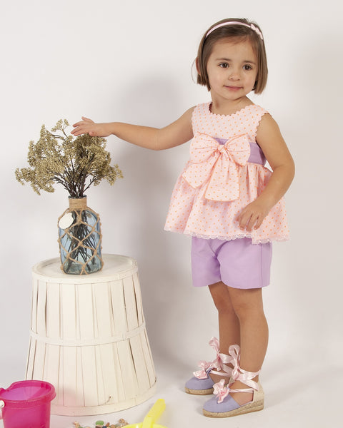 Sonata Infantil SS24 Spanish Girls Pink & Lilac Short Set VE2432 - MADE TO ORDER