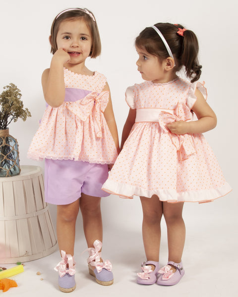 Sonata Infantil SS24 Spanish Girls Pink & Lilac Short Set VE2432 - MADE TO ORDER