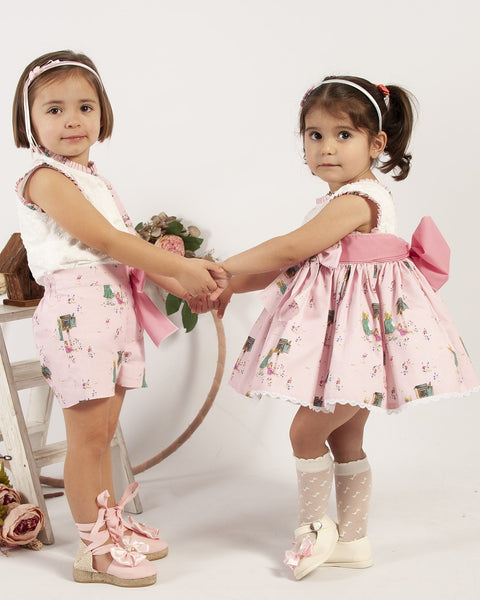 Sonata Infantil SS24 Spanish Girls Pink Printed Short Set VE2436- MADE TO ORDER