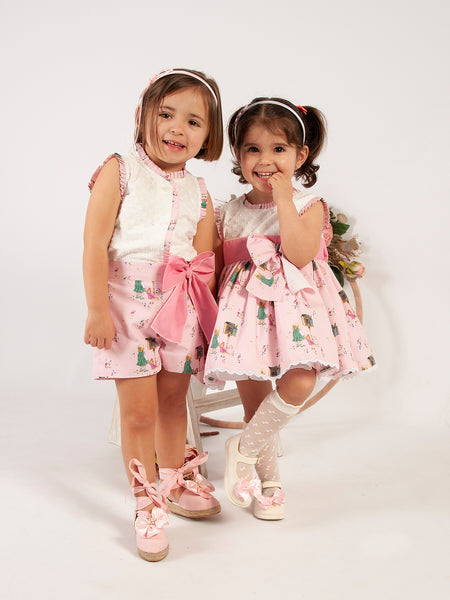 Sonata Infantil SS24 Spanish Girls Pink Printed Dress VE24325- MADE TO ORDER